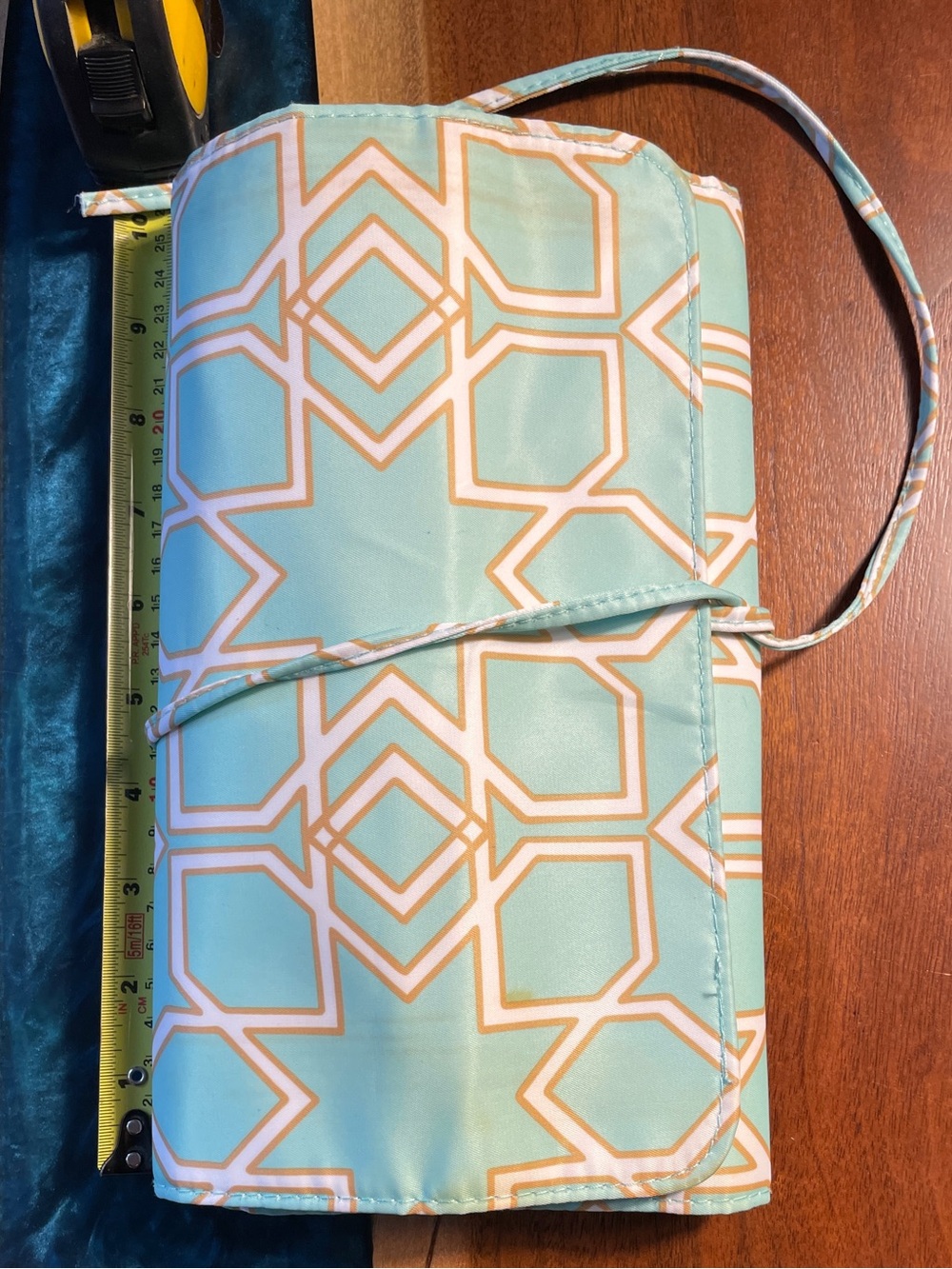 Mint Geometric Travel Makeup/Jewelry Roll